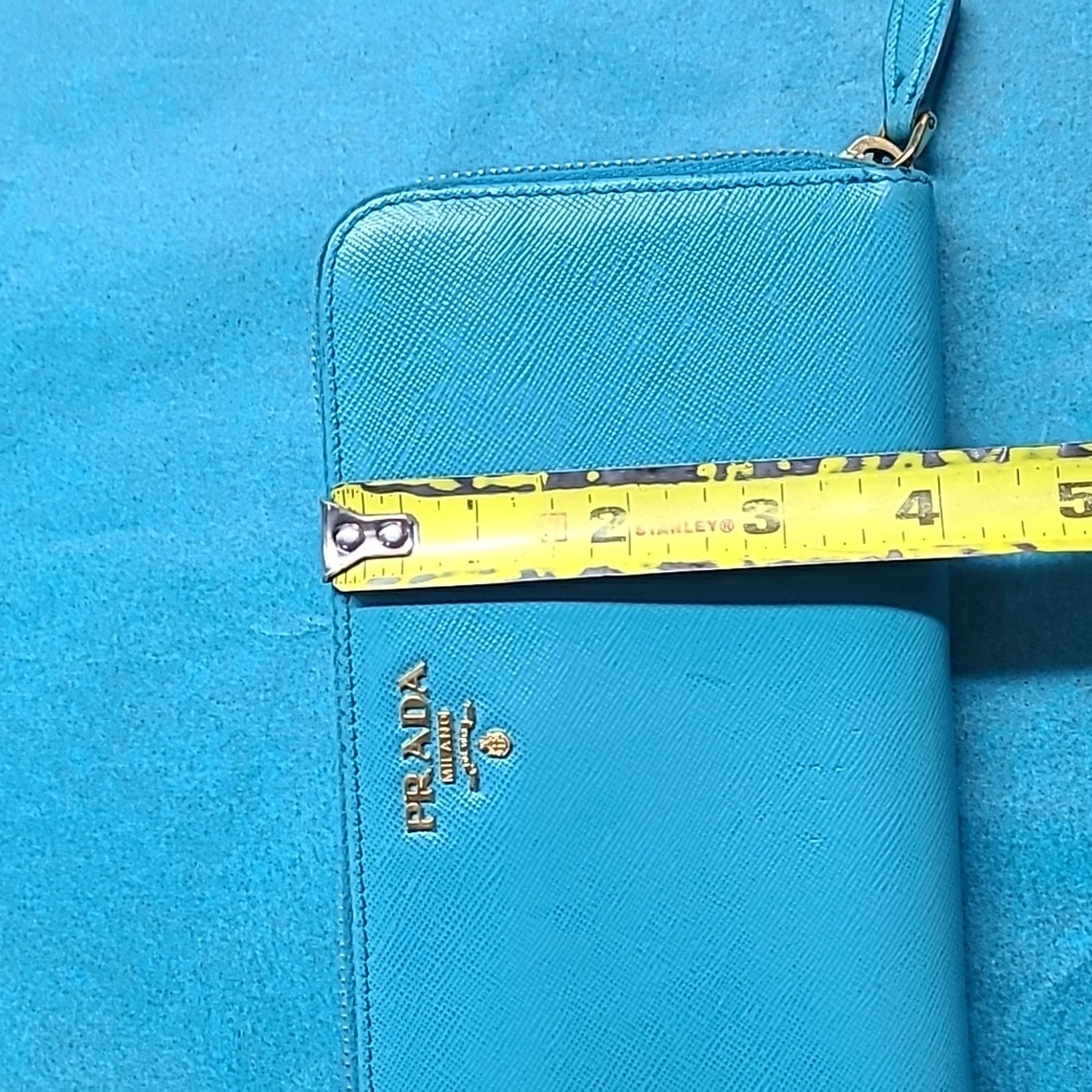 Prada Turquoise Zip Around Saffiano Leather Wallet - Picture 16 of 16